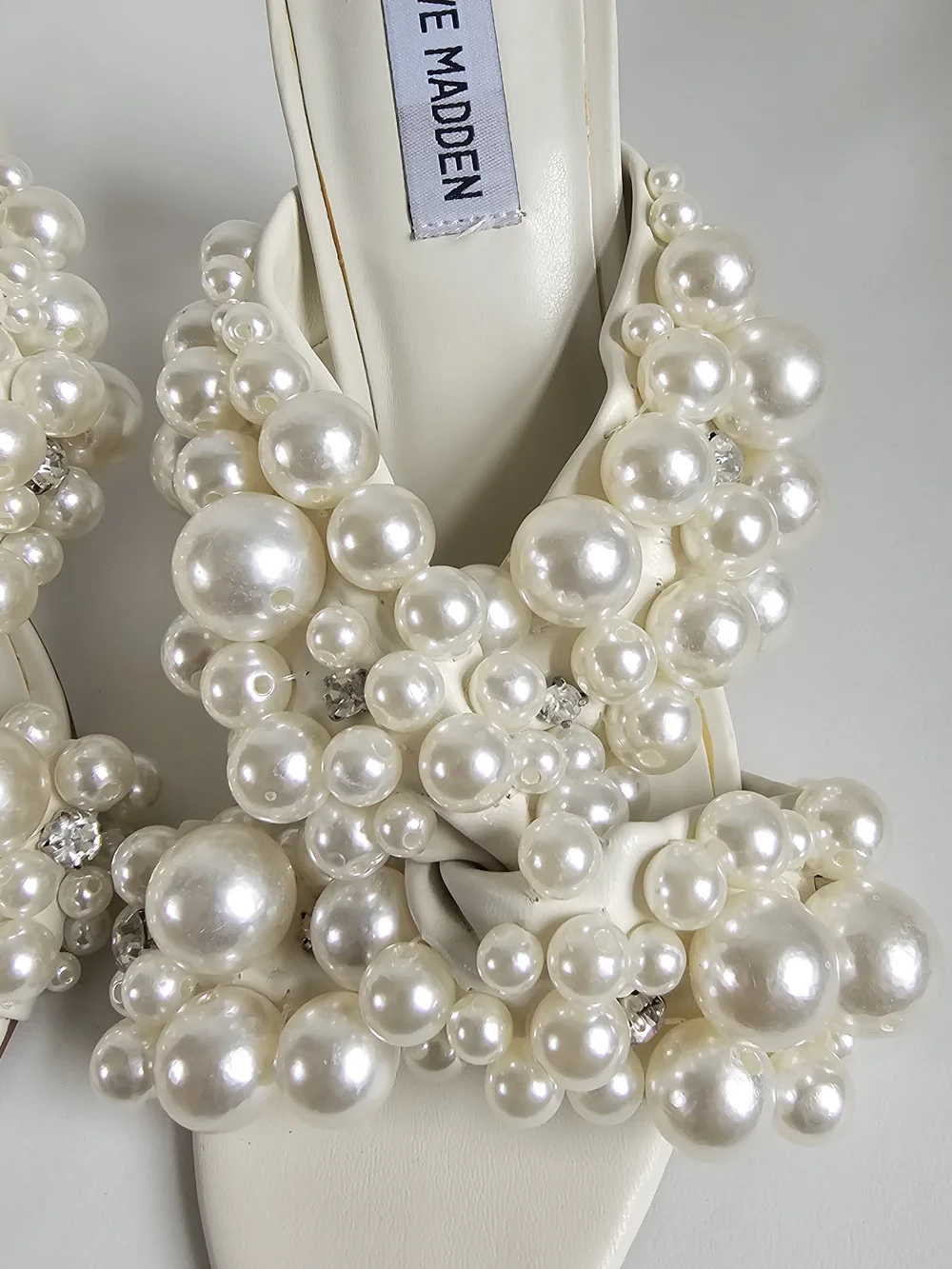 Steve Madden Ivory Pearl-Embellished High Heel Mules
